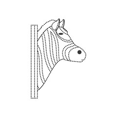 flat line  uncolored  animal trophy  with zebra  sticker over white background  vector illustration