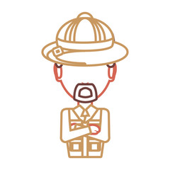 flat line colored  safari man over white background  vector illustration