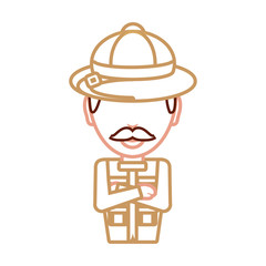 flat line colored  safari man over white background  vector illustration