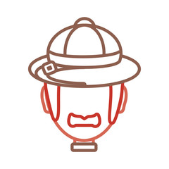 flat line colored man face with safari hat over white background  vector illustration