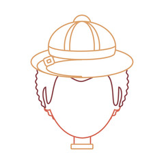 flat line colored man face with safari hat over white background  vector illustration