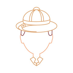 flat line colored man face with safari hat over white background  vector illustration