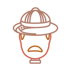flat line colored man face with safari hat over white background  vector illustration