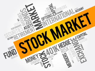 Stock Market word cloud collage, business concept background