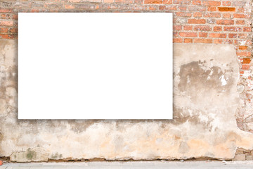 Mock up. Blank billboard, advertising, public information board on old red brick wall
