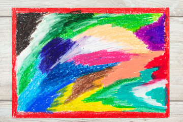 Photo of colorful drawing and oil pastels crayons, texture for background.
