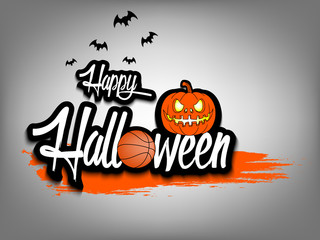 Banner happy halloween and basketball ball