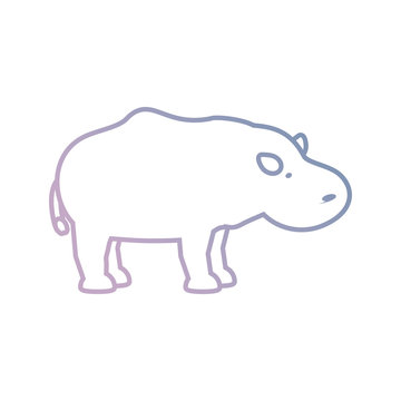 flat line colored  hippopotamus over white backgroun vector illustration