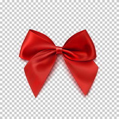 Realistic red bow isolated on transparent background.