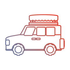 flat line colored safari vehicle over white background vector illustration