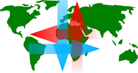 Obraz premium Rote und blaue Pfeile auf grüner Landkarte