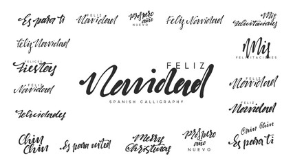 Spanish lettering Feliz Navidad, Felices Navidades, Mis felicitaciones. © lauritta