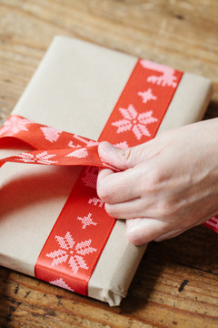 Woman wraping christmas presents