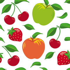 Seamless pattern with a fruit set of apples, cherries and strawberries
