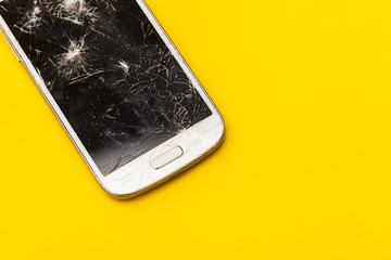 Smashed shattered broken screen of a mobile smartphone