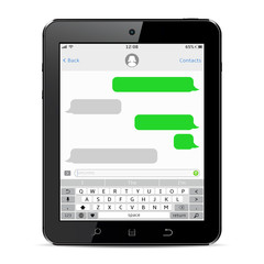 Chat screen display on tablet design template. Vector illustration.