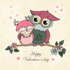 Fototapeta premium Two cute owls fallen in love