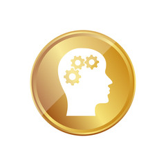 Gold Münze - Kopf mit Zahnrädern