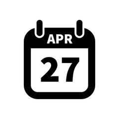 Simple black calendar icon with 27 april date isolated on white