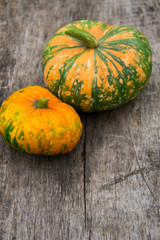 Pumpkin on rustic wooden table