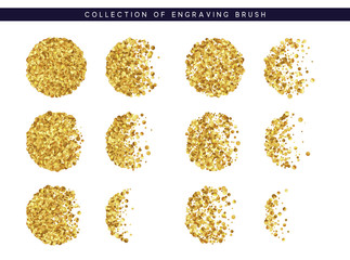 Set of brush stipple gold pattern for design. Dot texture.