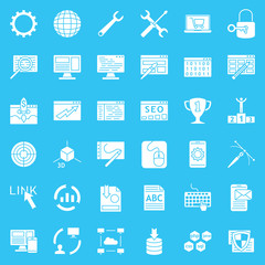 Set of web development icons. Internet icon collection. Creative process, online business, data protection, security, SEO, web optimization. Vector illustration