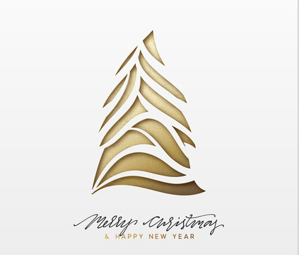 Christmas background, design Xmas golden tree of texture paper