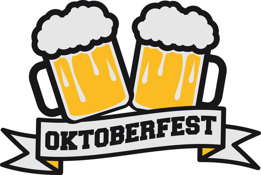 2 freunde team anstoßen paar banner saufen logo design bier krug oktoberfest trinken feiern party alkohol flasche
