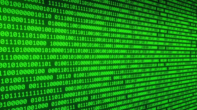 Binary Digital Moving through glowing binary walls random numbers background.2