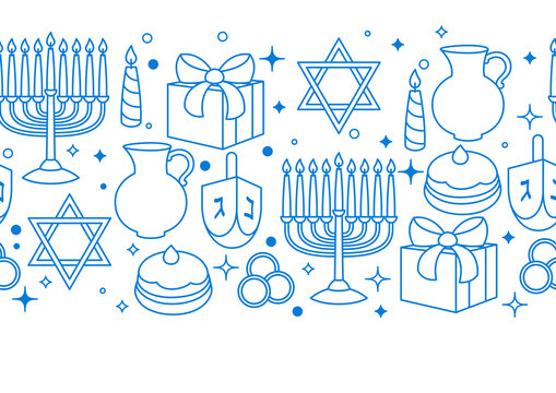 Happy Hanukkah celebration seamless pattern with holiday objects