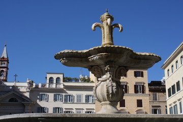 Fototapeta na wymiar two fountains from old bathtub in square if front of embassy of France (Fontana di Piazza Farnese) in Rome, Italy. 
