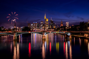 Fototapeta na wymiar Fireworks in Frankfurt am Main city during Mainfest in Frankfurt, Germany