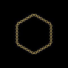 Fototapeta premium Golden chain. Isolated on black background.Hexagon frame.