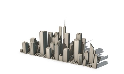3D model of city on white background. 3D rendering illustration.