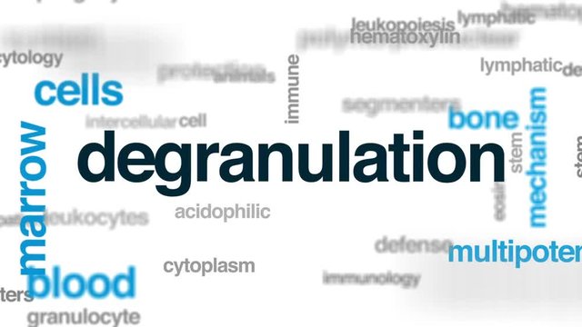 Degranulation animated word cloud, text design animation.