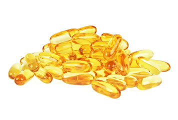Cod liver oil omega 3 gel capsules isolated on a white background