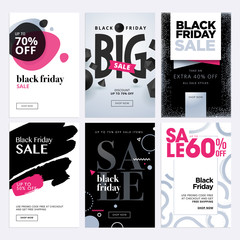 Black Friday sale banners. Set of social media web banners for shopping, sale, product promotion. Vector illustrations for website and mobile website banners, email and newsletter designs, ads.
