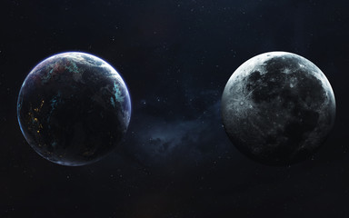 Earth and moon. Planet and satellite. Elements of this image furnished by NASA