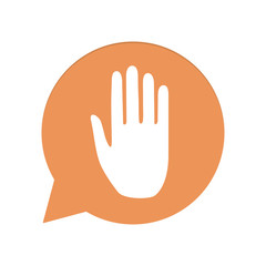 Fototapeta premium Orangene Sprechblase rund - Handfläche