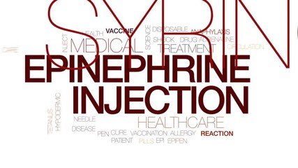 Epinephrine injection animated word cloud, text design animation. Kinetic typography.