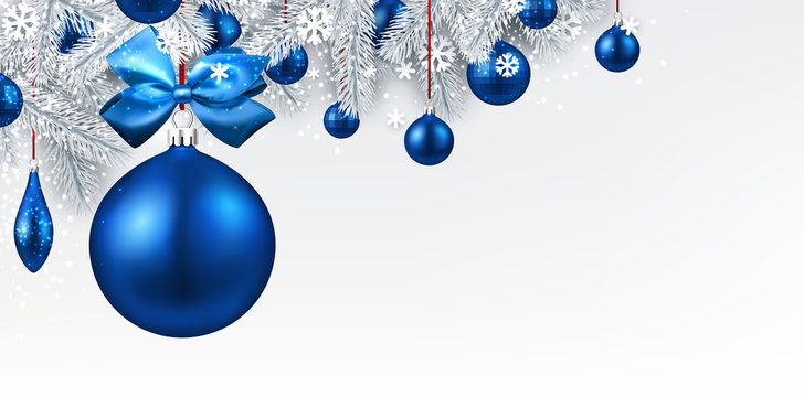 Background with blue 3d Christmas ball.