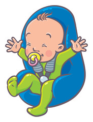 Naklejka premium Funny small baby with dummy in the car seat