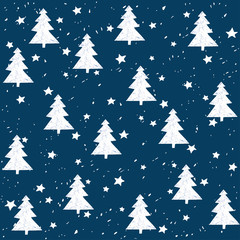 Hand made fir tree stars snow vector pattern. Happy New Year and christmas holidays background banner.
