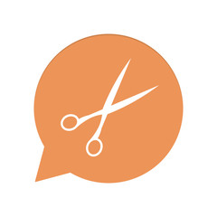 Orangene Sprechblase rund - Papierschere