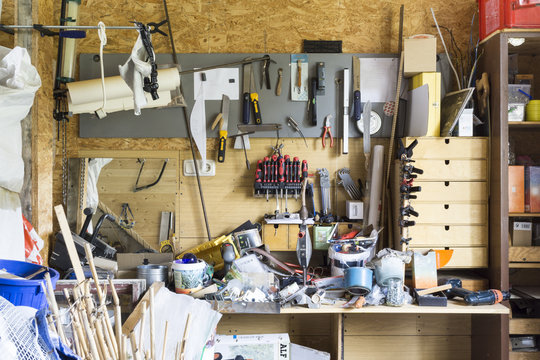 miscellaneous stuff stored in home workshop