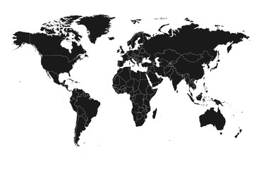 Obraz premium Szczegółowa, dokładna wektorowa mapa świata w wysokiej rozdzielczości z granicami państw wyświetlanymi szarym atramentem na białym tle.