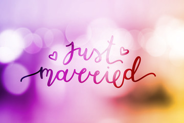 just married lettering, vector card with handwritten text