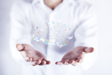 Businessman drawing digital  brain in screen