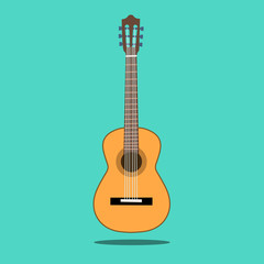 Classical acoustic guitar. Isolated silhouette classic guitar. Vector illustration eps 10 in flat style.