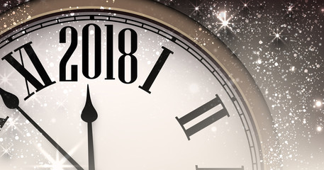 Naklejka na ściany i meble 2018 New Year banner with clock.